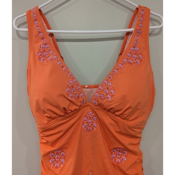 Sundance Catalog Pallua Embroidered Tangerine One Piece Swimsuit Size XS - Picture 3 of 9